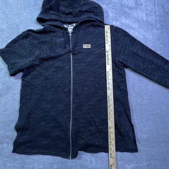 PINK Victoria's Secret Full Zip Hoodie Marled Charcoal Gray Heathered Medium - Picture 2 of 13